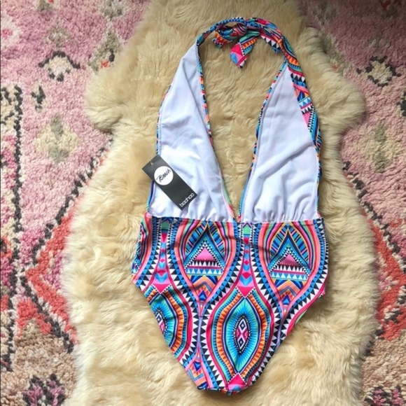 ASOS Aztec Plunge Neck Swimsuit Halter Pattern - Picture 5 of 8